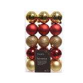 Decoris Shatterproof Bauble Box of 30 Pieces 6cm - Red and Gold